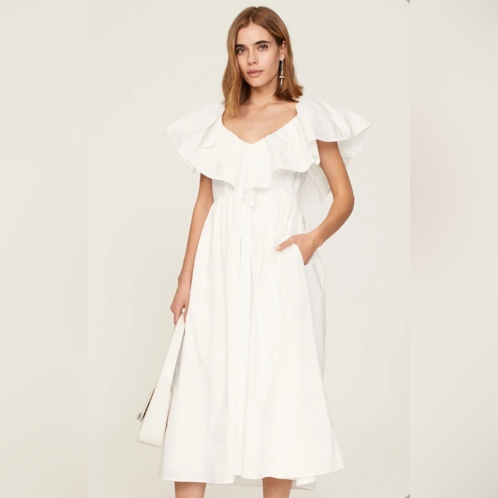 Adam Lippes Collective Women’s White Eyelet Dress Size 4 Ruffle V Neck